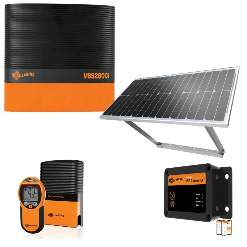 Gallagher i Series Energiser MBS2800i Multi-Powered Energiser (with solar panels) and i Series Comms Pack and Wi-Fi Gateway   Ag Devices App